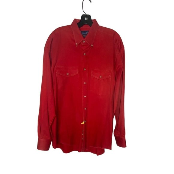 VINTAGE 90''S MEN'S WRANGLER RED WESTERN LONG SLEEVE BUTTON-DOWN SHIRT SZ 17.5 - Picture 1 of 9